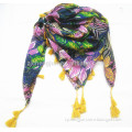 lady triangular scarf fashion floral printed with tassel shawl